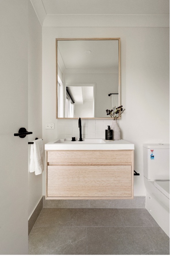 Munro by Azure Bathroom Three Munro by Azure bathroom three featuring Nero Mecca hob basin mixer, ACL Otus toilet roll holder and hand towel rail, and Decina Modica back-to-wall toilet in matte black.
